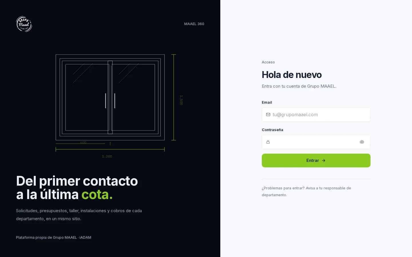 Pantalla de acceso de MAAEL 360