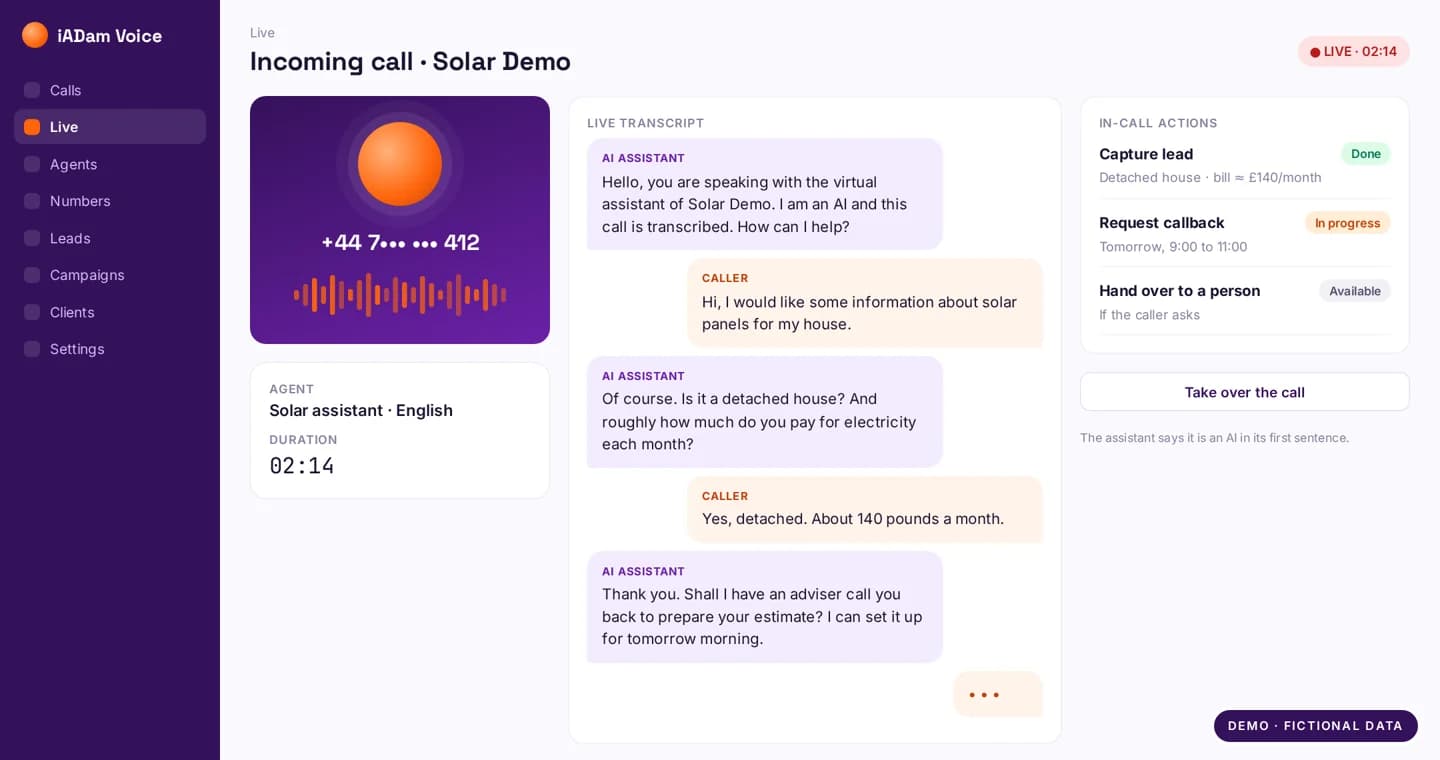 Demo of a phone call with the AI phone agent