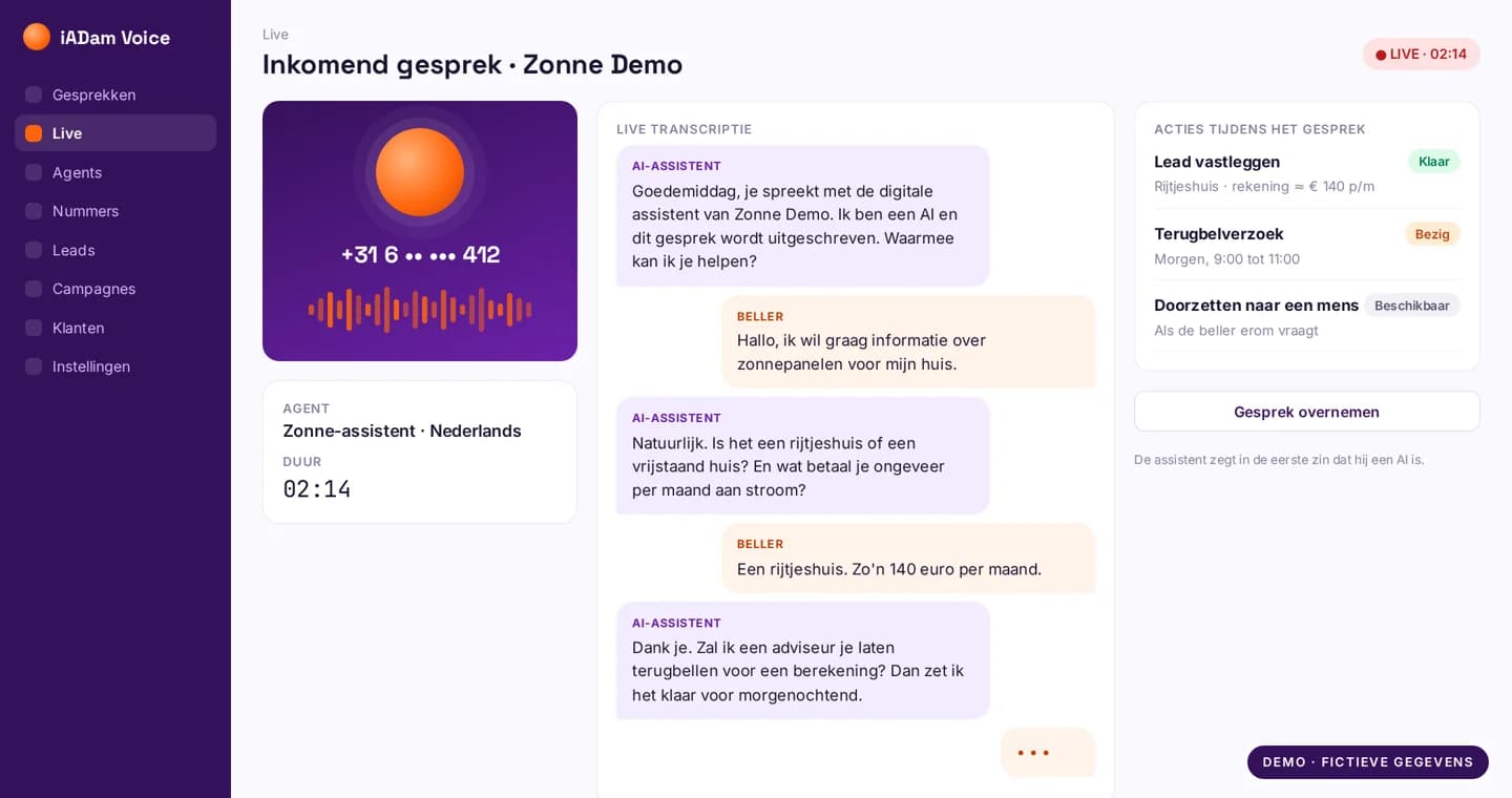 Demo van een telefoongesprek met de AI-telefonist