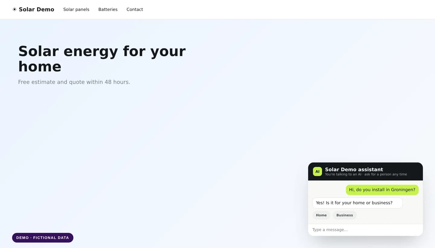 Demo of a business's web chat