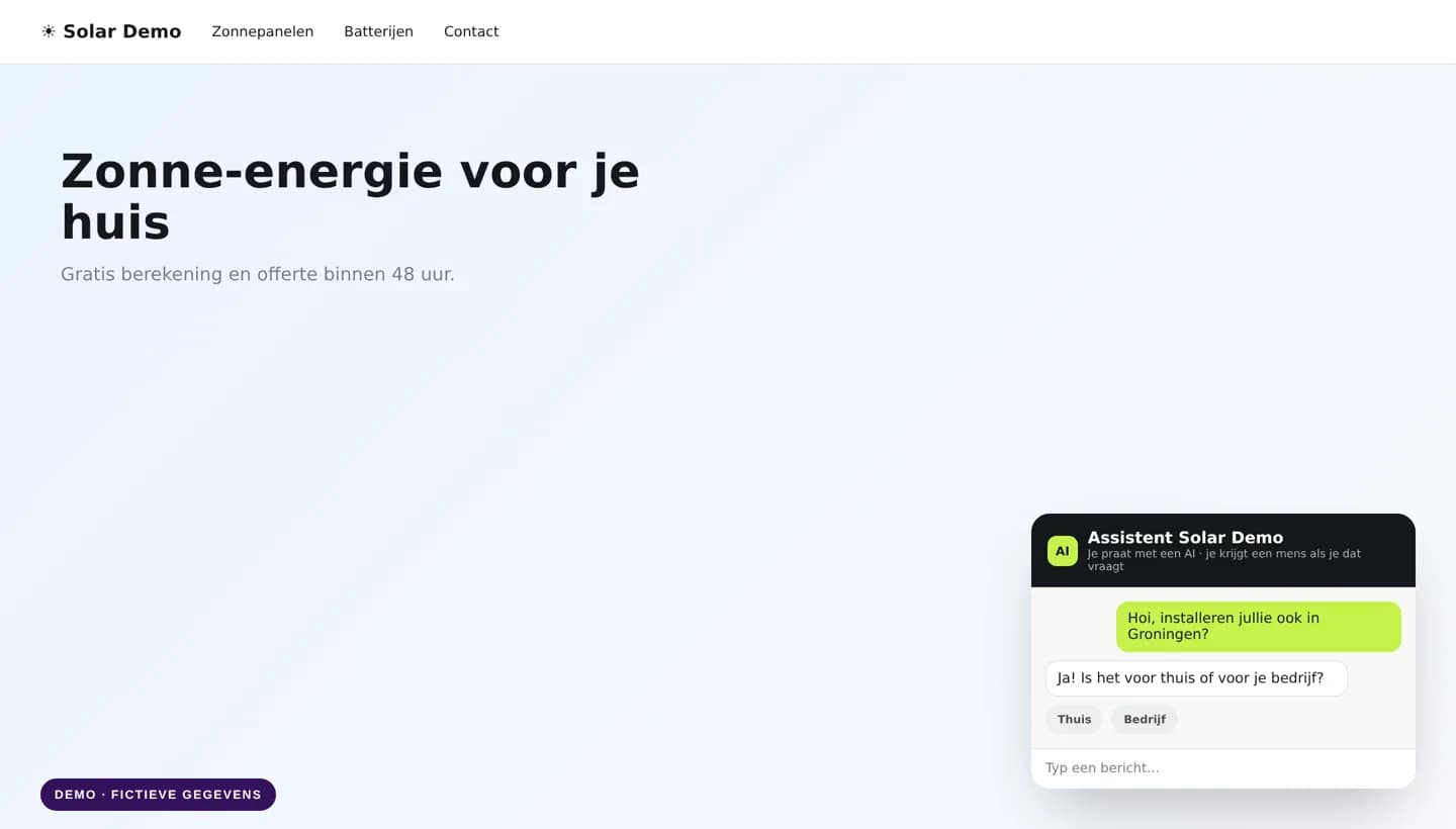 Demo van de webchat van een bedrijf