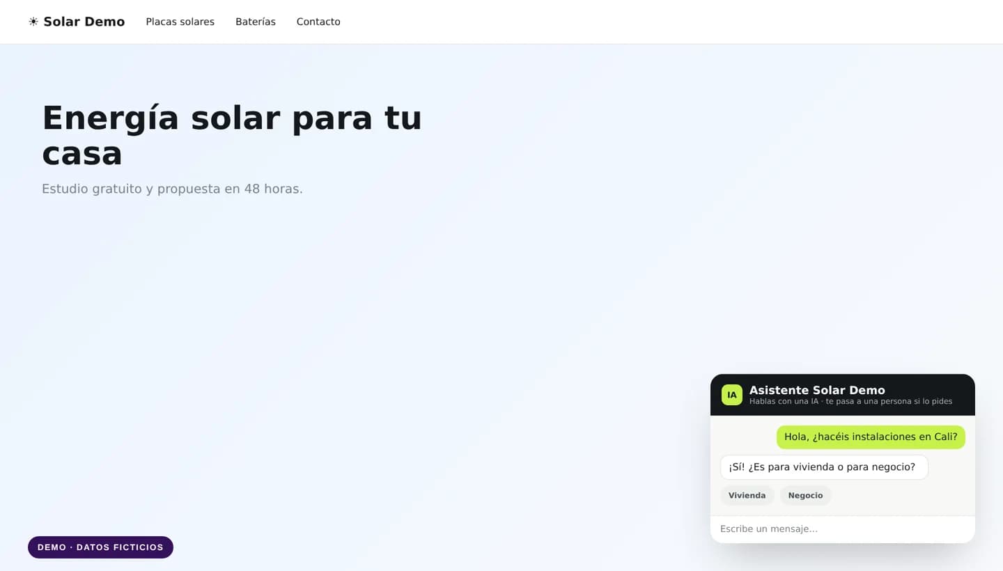 Demo del chat web de un negocio