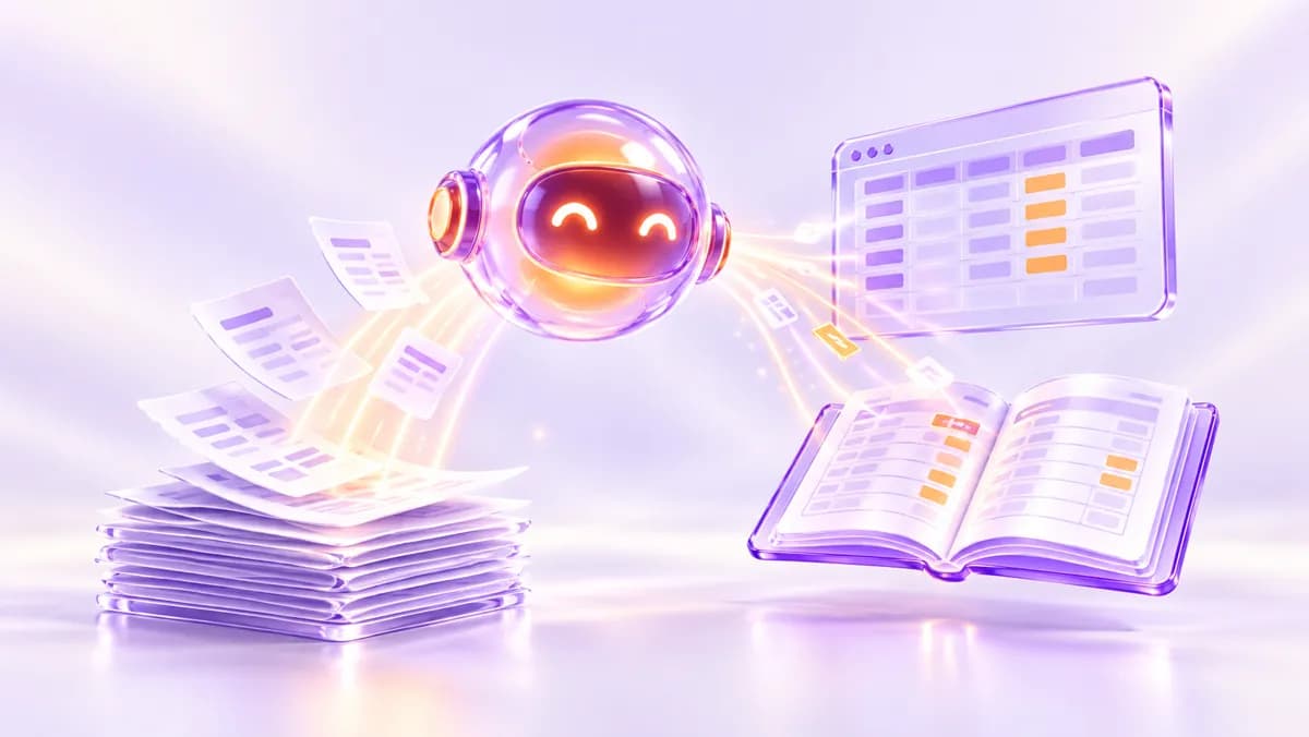 Illustration of an agent turning invoices into an overview