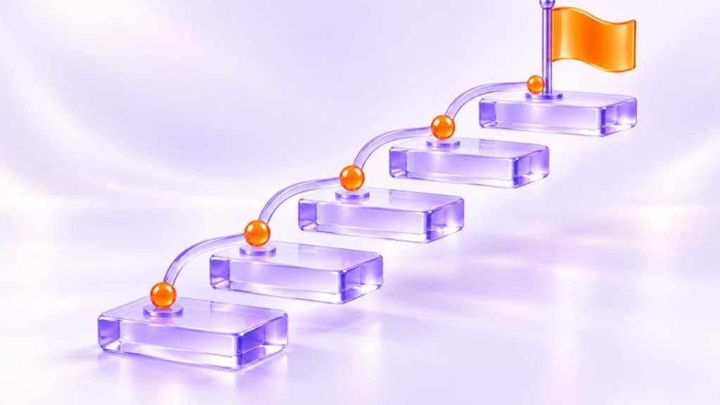 Illustratie: glazen trap met oranje vlag, stappenplan