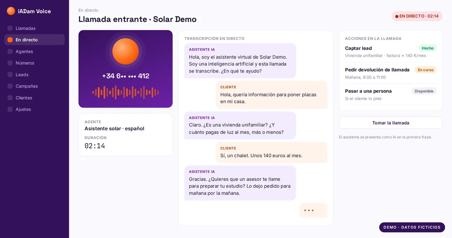 Demostración de una llamada con el agente de voz