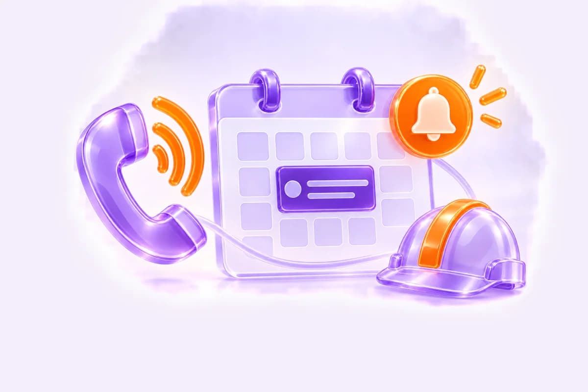 Ilustración 3D de un teléfono con ondas de sonido, una agenda y un aviso urgente