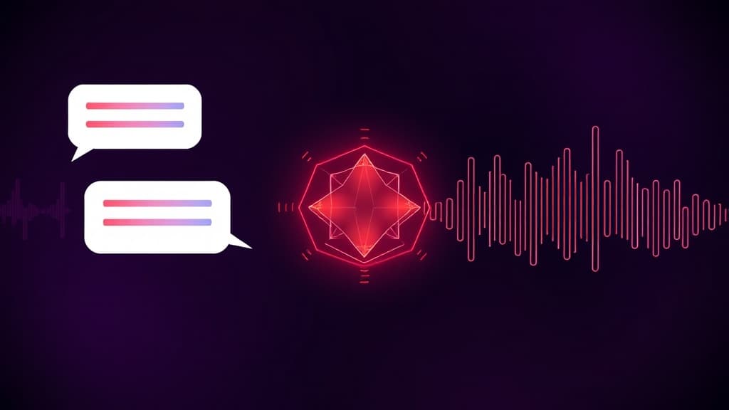Chatbots vs Voice Agents comparison - text chat bubbles and sound waves connected by AI